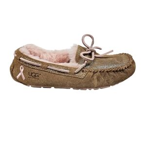 Ugg Dakota Suede Slipper Glitter Tan Breast Cancer Ribbon Moccasin Slippers 6‎